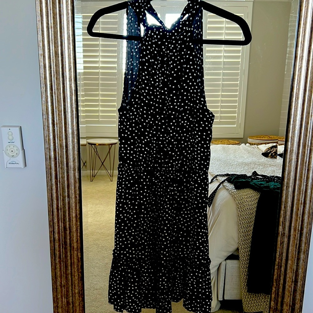 Black poka dot halter dress